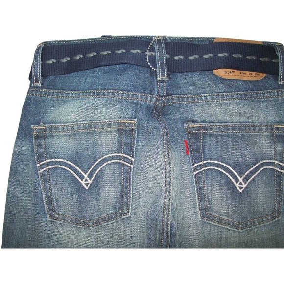 NWT Boys Levi's 514 Slim Straight Fit Jeans +Belt Medium Wash Size 12  26 x 26.5 - Picture 4 of 6